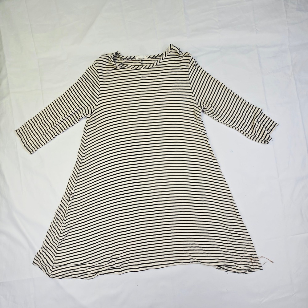 Pinc Striped A-Line Tunic Top Women's XL Cream Black 3/4 Sleeve Crew Neck
